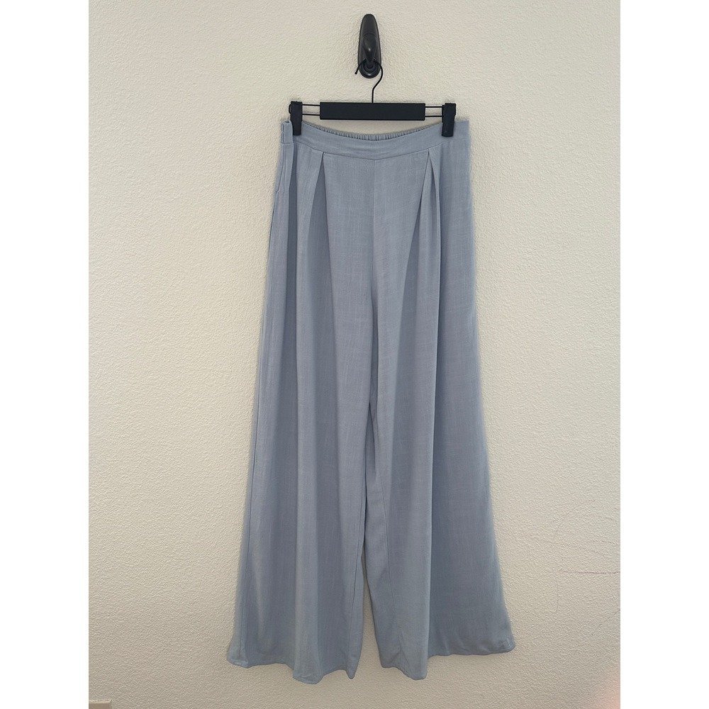 Sienna Sky Baby Blue Flowy Wide Leg Pants Linen Blend Pleated Trouser  Medium